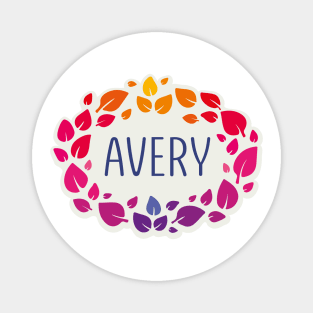 Avery name with colorful leaves Magnet